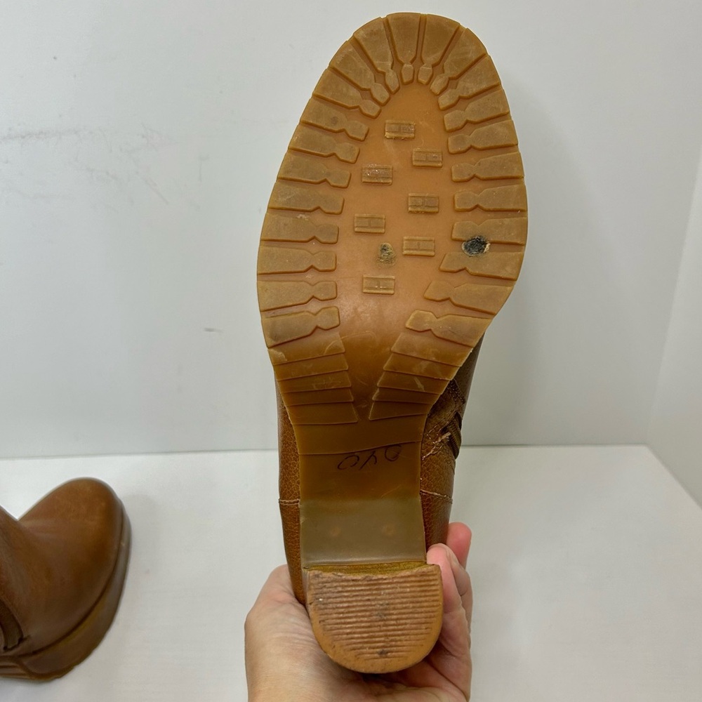 Vintage Tommy Hilfiger 90’s Platform Heel Tan Brown Leather Boots Size 9 - Picture 12 of 16